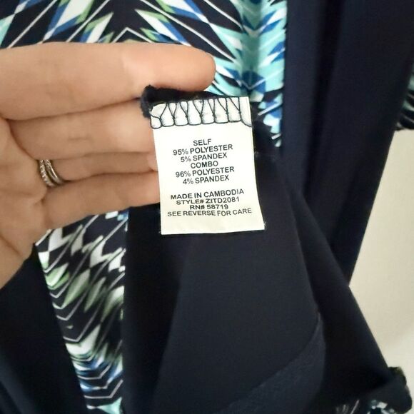NY Collection Long Sleeve Sheath Dress in Navy with Multi Abstract Print - 2X - Picture 5 of 5